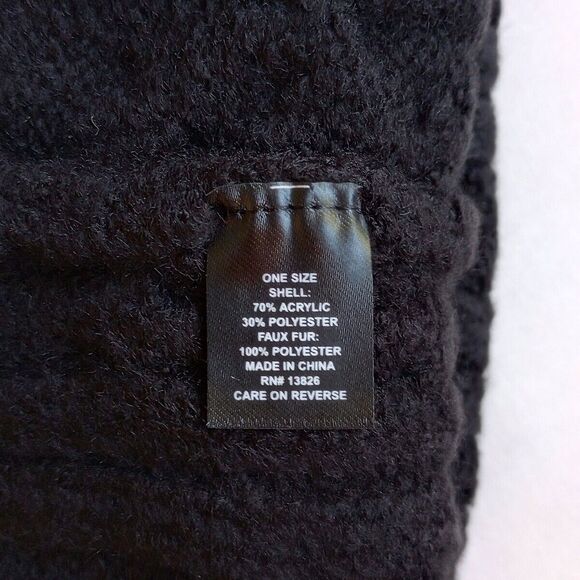 Marcus Adler NY Faux Fur Pom Pom Luxe Cable Knit Beanie Hat NWT $48 Black Gold - Picture 5 of 5